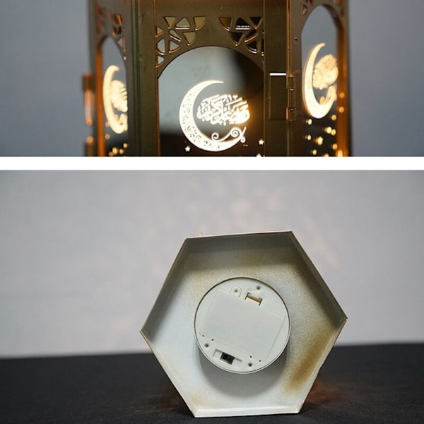 Eid Mubarak LED-lampor i metall, lykta, batteridriven nattlampa, Ramadan-dekoration - stjärna