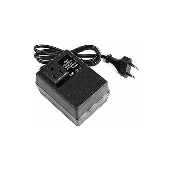 Transformator 220V till 110V, 200W, med europeisk kontakt, för reducerad spänning.