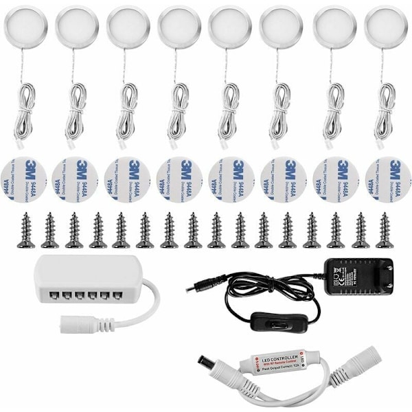 LED-belysning under skåp 16W Inbyggd spotlight för skåp, möbler, kök, kallvitt 6000K (8-pack)