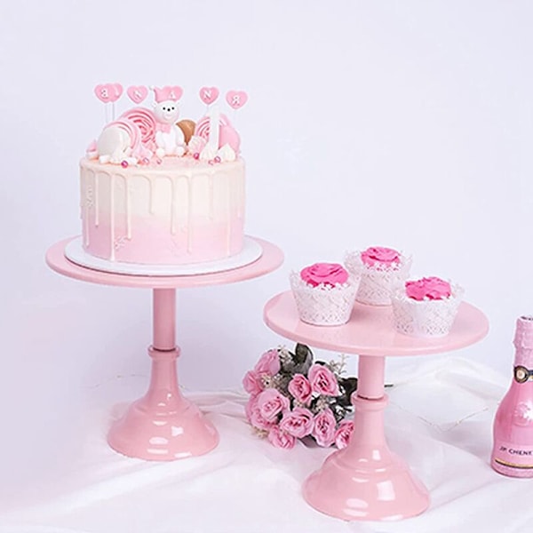 3 stk Rosa Kake- og Cupcakestaender Runde Moderne Desserttårn Dekor Serveringsbrett for Jenter Bryllup Fest