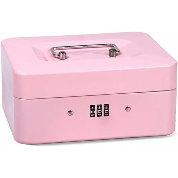 Låsbar säkerhetsbox i stål, minilåda i stål, minilåda i stål, för bulkpengar, mynt (rosa)