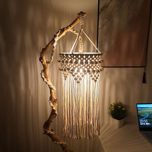 Handgjord stickad lampskärm, taklampa skärm, Boho hängande pendellampa för hem sovrumsdekor
