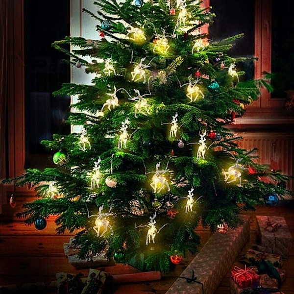 Julelys med reinsdyr, batteridrevne LED-lys, juledekorasjon, 10 LED-lys, soverom