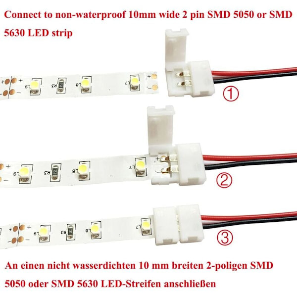 2-polet LED-stribeforbindelse Fleksibel Forlængerkabel 2-polet Flex LED-stribe LED-båndhjørneforbindelse til SMD 5050 5630 Monokrom LED-stribe 10 mm bred