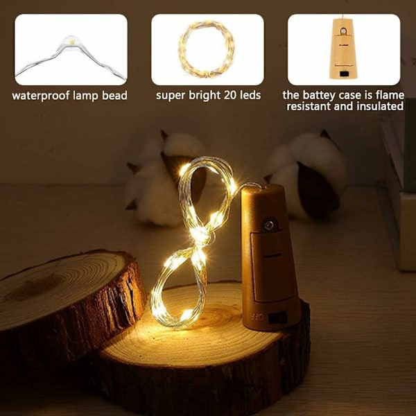 Paket med 10 Ljuskedjor för Flaskor 20 LED 2M Varmvit Silvertråd Flaskljus Stämningsljus för Fest DIY Dekoration Jul Halloween Bröllop