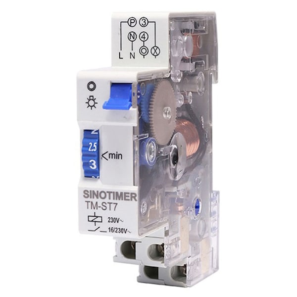 TM-ST7 220V AC 7 Minutters Mekanisk Timer 18mm Enkelt Modul DIN Skinne Trappetidsur