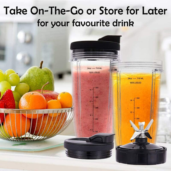 24 Oz Koppar med To-Go Lock, 7-Fin Extraktorblad, för Nutri Ninja Auto IQ Blender BN801 SS101 BL480-30 BL641 BL642-30