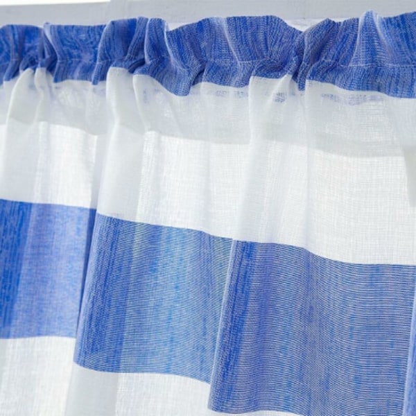 1 Panel Randig Gardinstångsficka Halv Gardin Badrum Kort Tier Valance - Blå 137x76cm