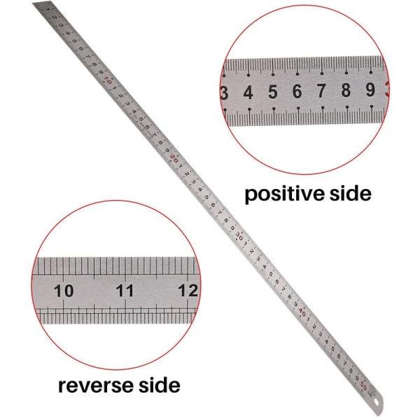 Dobbeltsidig skala rustfritt stål rett linjal måleverktøy 50cm