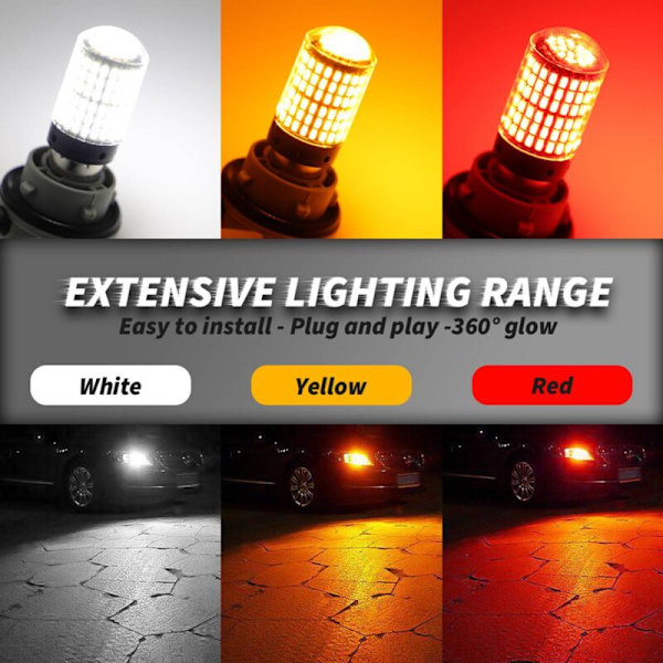 2 stk 3156 P27W T25 3014 144Smd Canbus LED-pærer med høy lysstyrke Bil Baklykt Bremslys Revers Signal Rød