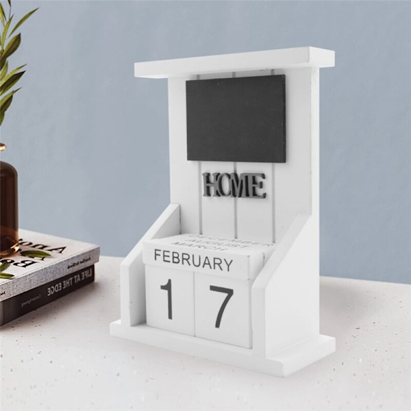 Träskrivbords-Kalender - Evighetskalender Display Månad Datum Heminredning (Vit)