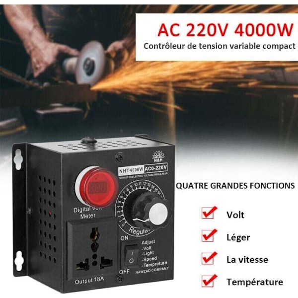 AC 220V 4000W Kompakt Styrenhet Variabel Spänning Hastighet Bärbar Temperatur Ljus Spänning Justerbar Dimmer
