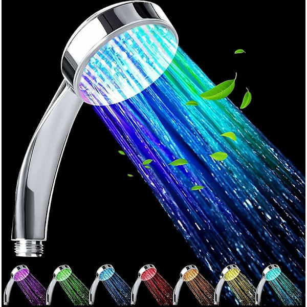 LED Dusch, Belysningsduschhuvud, Belysningsduschhuvud, Färgduschhuvud, LED Handdusch, 7 Färger Automatisk Växling, Universal, Krom
