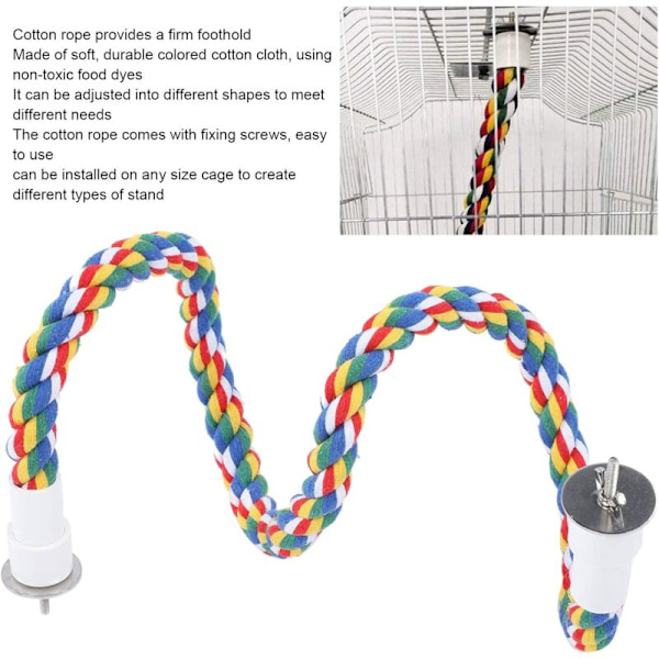 2 stycken fågelrep i bomull med ljusa färger, fågelrep, sittpinnar, handtuggleksak, papegojspiralgungor, stativ för papegojor och fåglar (105 cm)