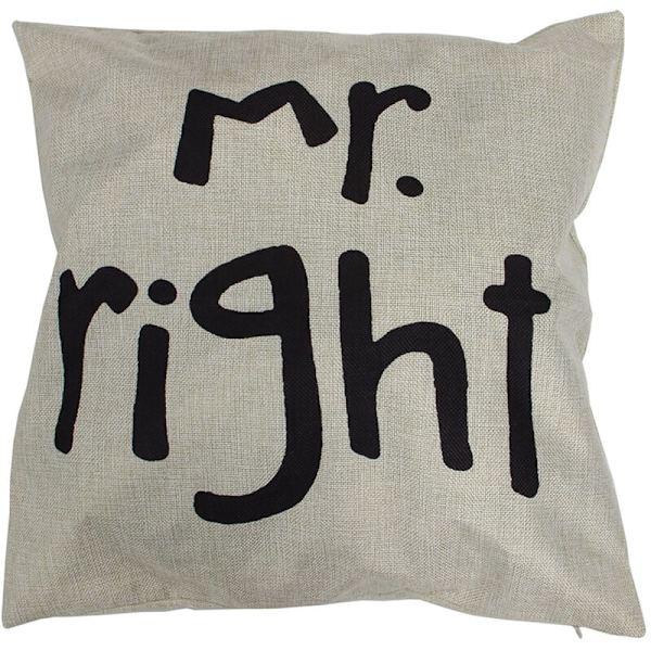 Pellavasta valmistettu nojatuolin tyynynpäällinen (kirjain: Mr.Right)