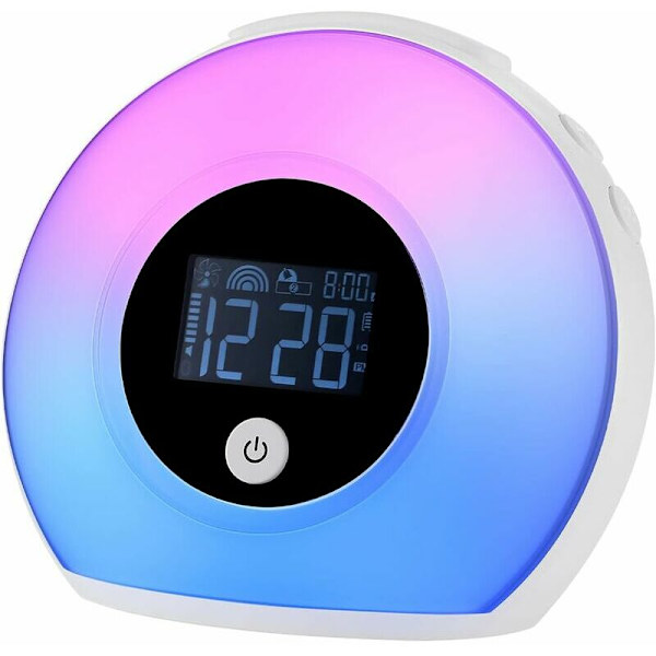 Barnens Luminous Väckarklocka med Digitalt Ljus, Bärbar Sänglampa, Bluetooth, 5 Sorter Blinkande Ljus, Smart LED, Induktion, Tyst Alarm