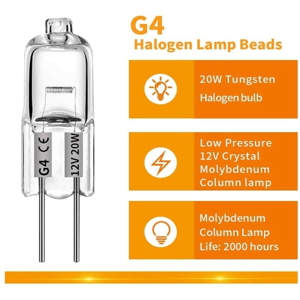 40ST G4 12V 20W halogenlampa G4 12V glödlampa insatta pärlor Kristallhalogenlampa 20W 12V halogenlampor