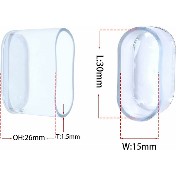 52 stk. Klare Myke PVC Oval Stolfotbeskyttere for Stoler og Bordbein 15 x 30 mm (1,5 x 3,0 cm)