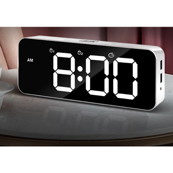 Väckarklocka, Digital Snooze Bordsur, Väckarklocka, Justerbar Tid Digital Klocka för Heminredning, Vit