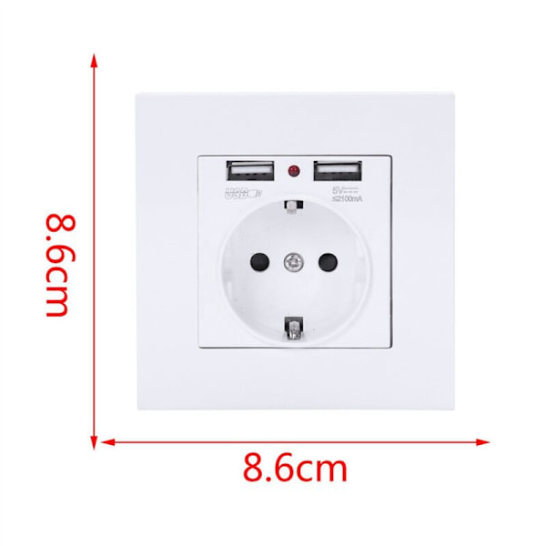 3X PC-paneelin seinäpistorasia, vakiovirta 16AUE, maadoitettu, kahdella USB-latausportilla 2100Ma mobiililaitteille