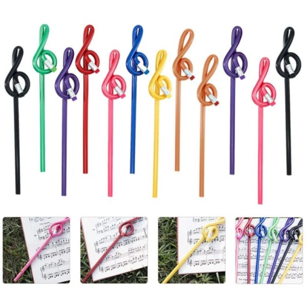 24 kappaletta opiskelijan muistiinpano kynät musiikki nuotti kynät pyyhekumi värikkäät musiikki kynät kaareva diskanttiavain puinen kynä