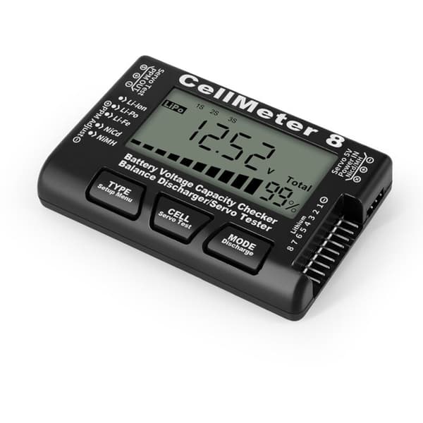 RC Cellmeter 8 Digital Batterikapasitet Checker Controller Tester Spenningstester for -Ion NiMH Nicd Cellemeter Svart
