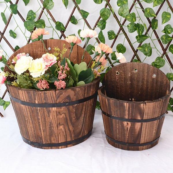 Trätunna Planter Blomkrukor Hemmakontor Trädgård Bröllopsdekoration-A