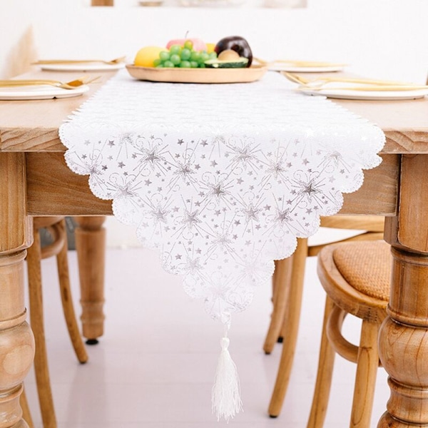 Bronzing julbordslöpare - stjärnfolie snöflinga bordsduk placemat med tofs för julbordsdekorationer, A