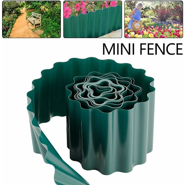 Plastik gresskant, 1 rull 15cm x 9m, Myk PVC, Grønn, for hage, hage, gjerde, hage, plen (9m x 15cm)