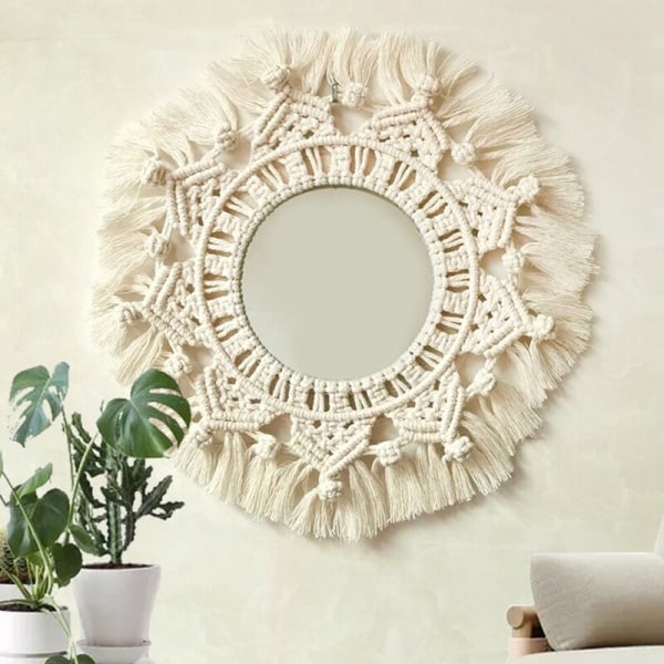 Boho Macrame Makeup Vägg Hängande Handgjord Vävda Tassel Gobeläng för Väggkonst Dekor