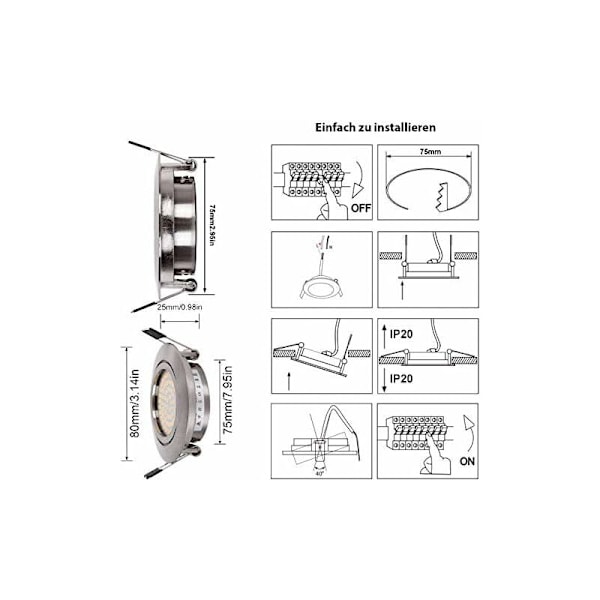 Justerbar Indbygget LED Spotlight 5W Varmt Hvidt 3000K Ekstra Flad Rund 220V IP20 Indbygget Loftbelysning til Soveværelse, Køkken, Stue, Gang