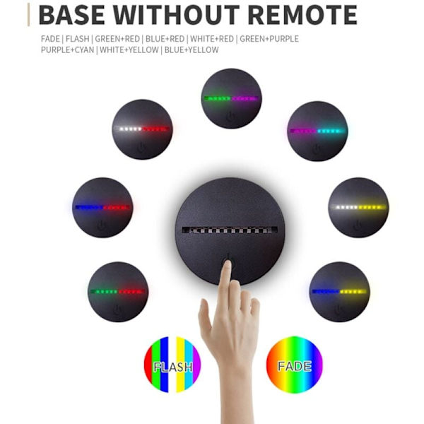 3D Lampe Base LED Nattelys 7 Farvetoner LED Lampe Base med Fjernbetjening USB-kabel til Akrylglas og Sort Harpiks