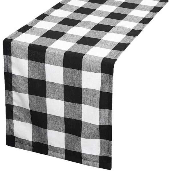 Svartvit Buffalo Check Plaid Bordslöpare 13X70 Tum, Bordslöpare för Julhändelser Fest Heminredning