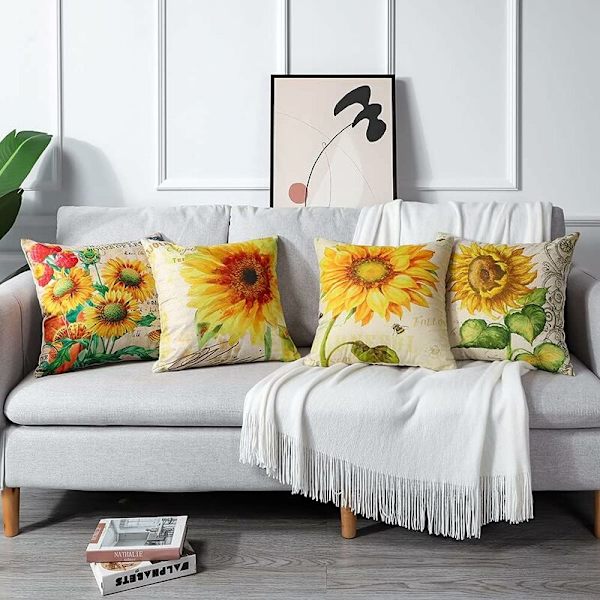 Ulkokäyttöön tarkoitettu tyynynpäällinen, 4 kpl vedenpitävä auringonkukan kuvioinen sohvatyynynpäällinen terassille, puutarhaan, olohuoneeseen, makuuhuoneeseen, koristeeksi, 45x45cm