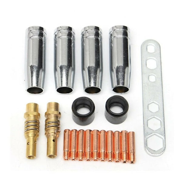 2 x Ak-15/Mb-15 MIG MAG Svejsning Kegle Dyser/Hætte Tilbehør Sliddele, 10 x M6 0,8 mm Svejsespids og 2 x Dysholdere med Faste Fjedre (19 Dele