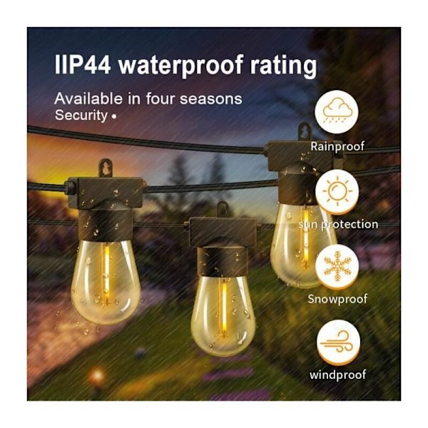 15M ulkoilman LED-valosarja, jossa 15 E27 S14 -muovipolttimoa, IP44-vedenkestävä, sopii puutarhaan, pihalle, terassille ja jouluun