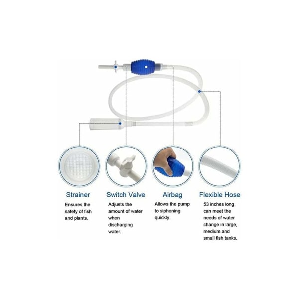 5 i 1 akvarie rengjøringssett og akvariegrusrenser - Manuell sifonpumpe for å tømme og erstatte vannet på minutter