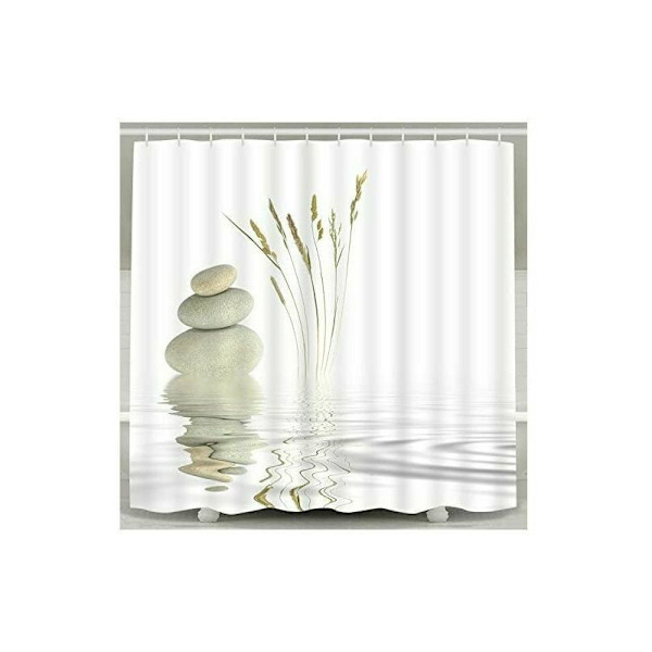 Dusjforheng Zen Stein Vill Gress Refleksjon i Vann Dusjforheng 12 Kroker, Meditasjonsdesign Vanntett Stoff Bad Dusjforheng