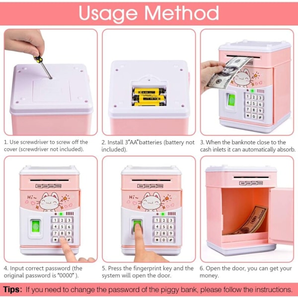 Elektroninen säästöpossu lapsille koodilla, elektroninen säästöpossu lapsille, säästöpossu lapsille (vaaleanpunainen, kissa)