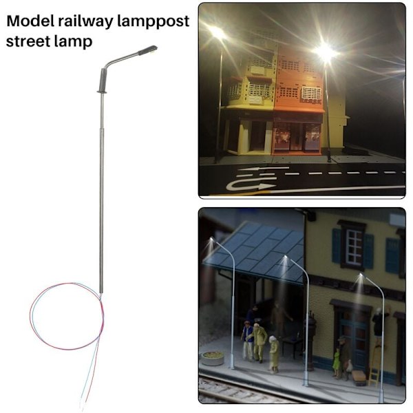 4 stk. Jernbanemodellserie 10 cm Gatelampe Gatebelysning HO-skala 1:75 LED 3V LQS08 Hode Lys Hvit