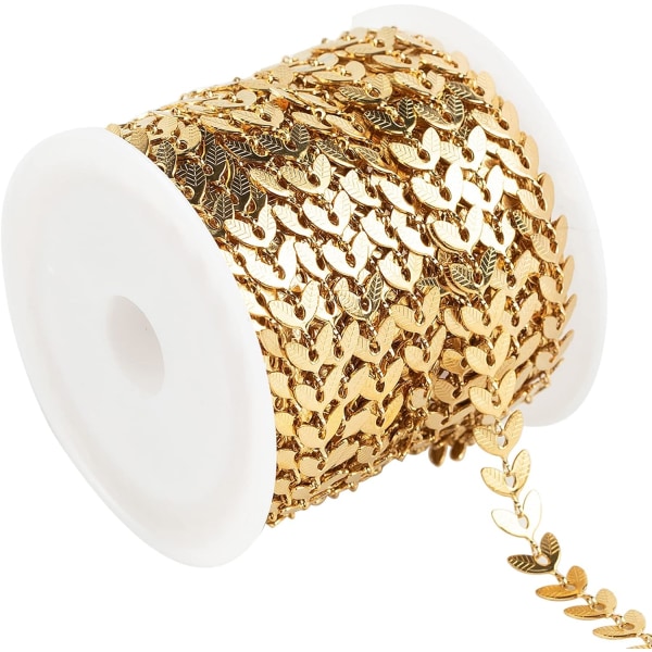 16,4 ft guldpläterad kedja av rostfritt stål ihåliga blad kabelhalsband Bulk med spolar för kvinnor Smycketillverkning DIY-armbandstillbehör