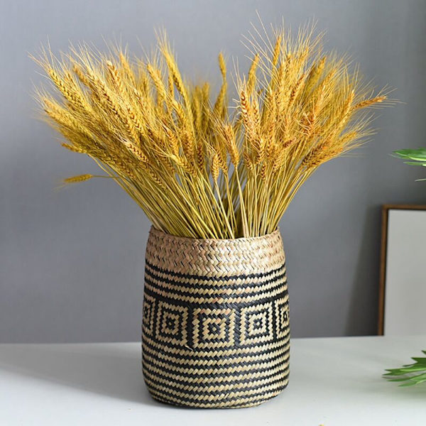 Luonnollinen punottu yrttikasvikor, luova boho-maljakko kuivattu ohramaljakko kukka-astia kodinsisustukseen, yksi (L)