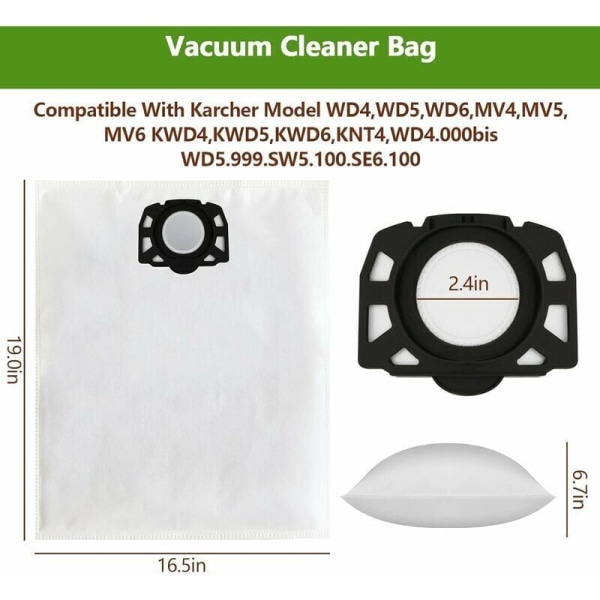 10-pack filterpåsar dammsugarpåsar för Kärcher 2.863-006.0 KFI 487 dammsugarpåsar för Kärcher WD4 WD5 WD6 WD5P WD6P MV4 MV5 MV6 Multifu