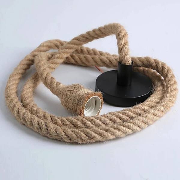 Hamptauverk Hengelampe Loft Industriell Vintage Lang Rattan Hengelampe Dobbelthodet LED-pærer - 200CM