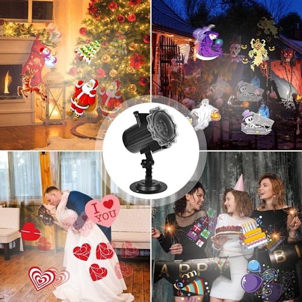 Utomhus Julprojektor med 16 Bilder LED Projektionslampa IP65 Vattentät med Fjärrkontroll för Jul Halloween Fest Födelsedag Bröllop