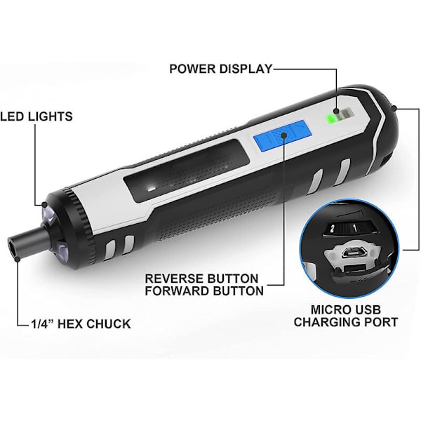 4V sladdlös elektrisk skruvmejselsats, USB-laddningsbart litiumjonbatteri, skruvmejselbitar