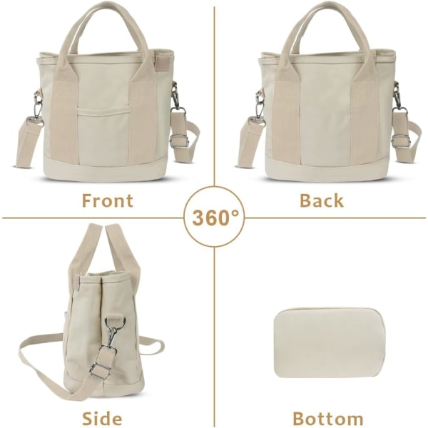 Handväska med flera munstycken, handväska i canvas för kvinnor, flexibel axelväska, axelväska med stor kapacitet