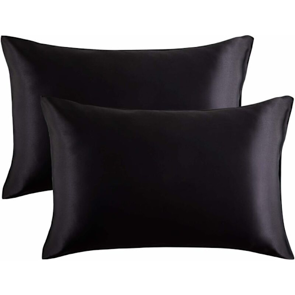 Sæt med 2 satin pudebetræk 50 x 75 cm (sort) - Fei Yu