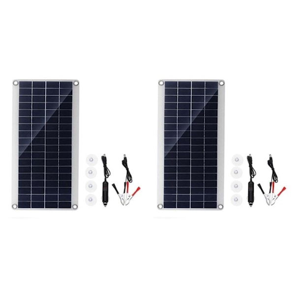 2x 30W Bärbar Solpanel Dubbel 12/5V DC USB Vattentät Nödladdning Bil Utomhus Batteriladdare