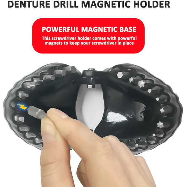 Gebis Boremaskineholder Tænder Model Design Holder Op til 28 Bits Passer til 1/4 Tommer Hex Bits og Bit Adapter (Sort)